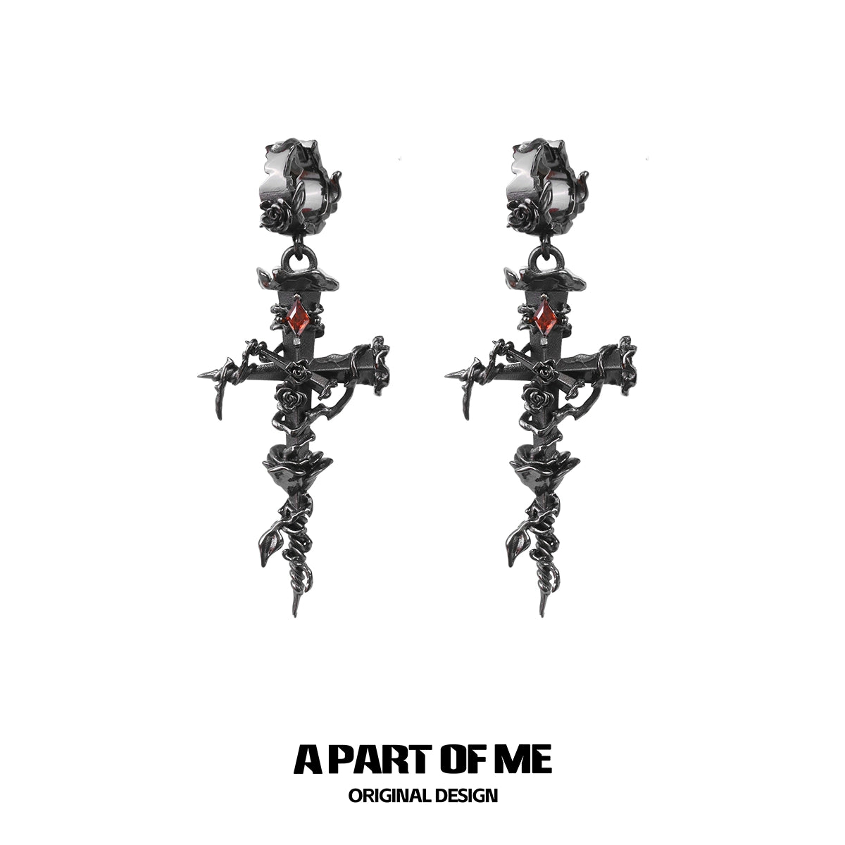 Thorned Rose Cross Earrings
