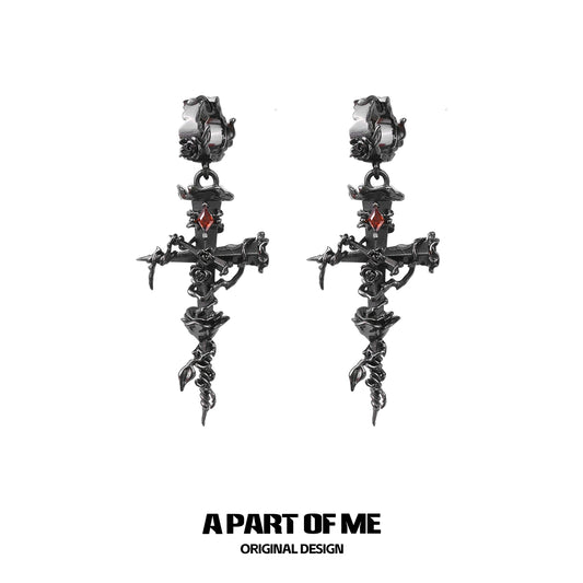 Thorned Rose Cross Earrings