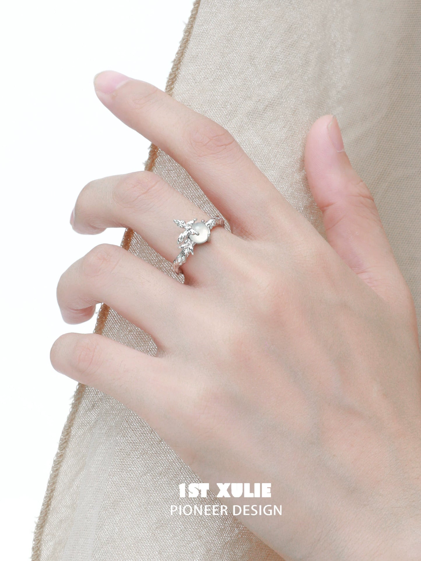 White Agate Butterfly Silver Ring