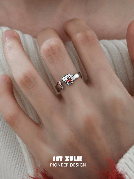 Playful Puppy Silver Ring