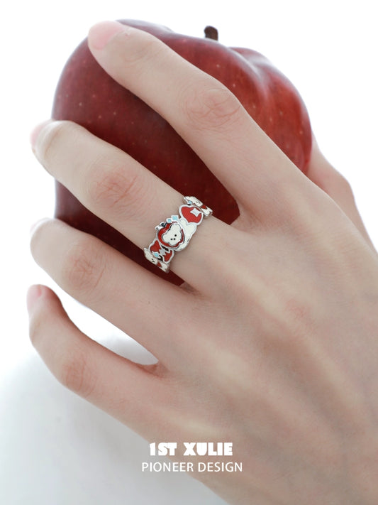 Apple Cat & Dog Paradise Silver Ring