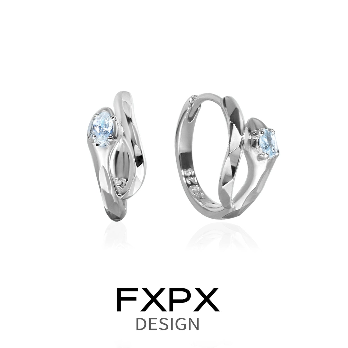 Blue & White Serpentine Zircon Earring