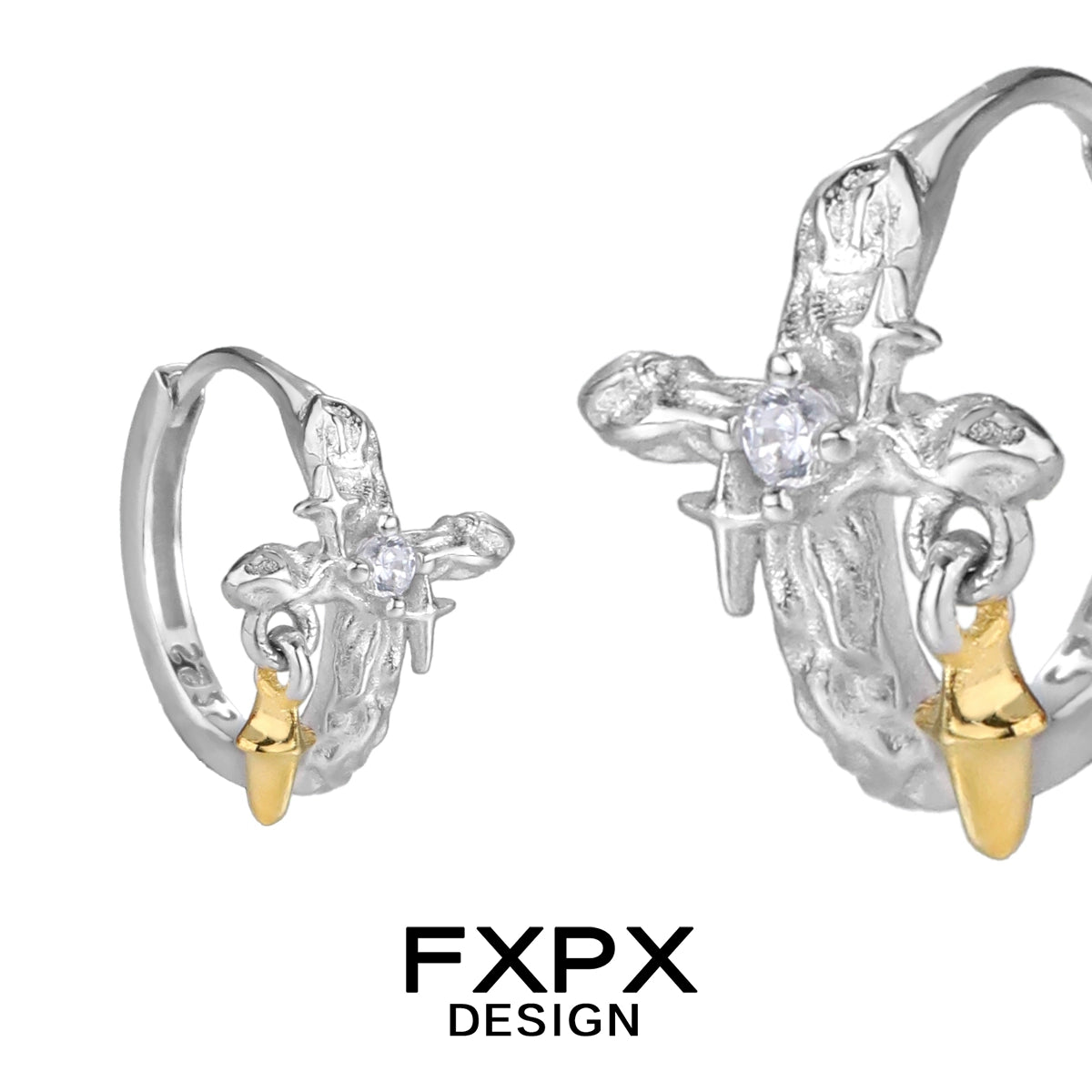 Silver Axis Geo Cross Earrings