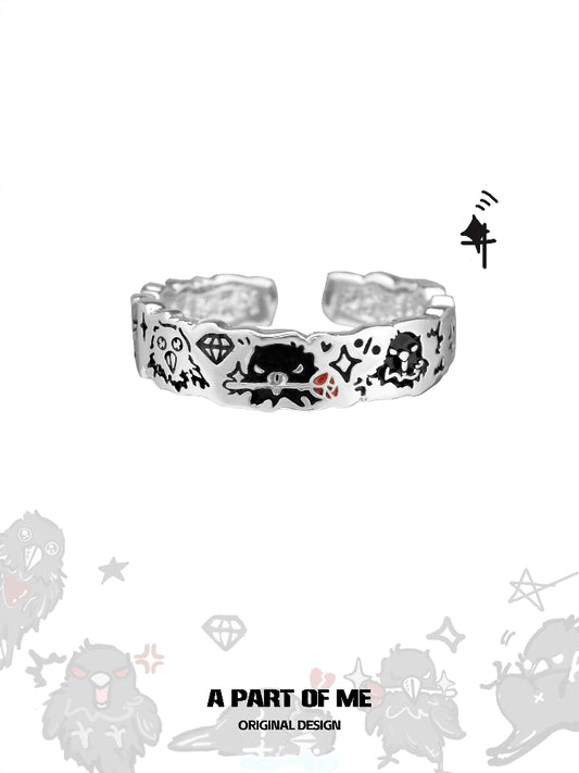 Hand-Painted Crow Cute Ring