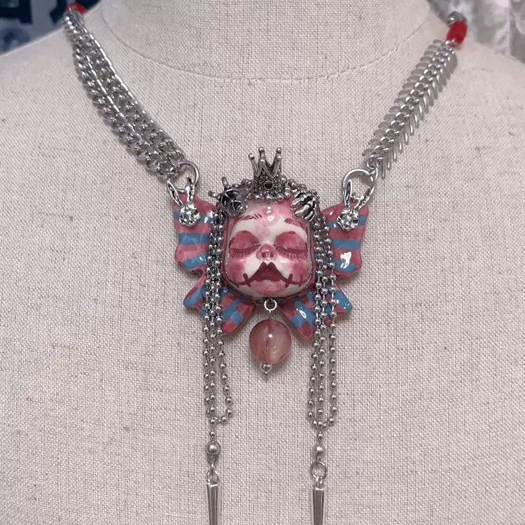 Necklaces-Ersan Tongsheng Original Handmade Clay Spice Girl Dark Butterfly Decadent Wind Doll Niche Millennium Subculture Necklace
