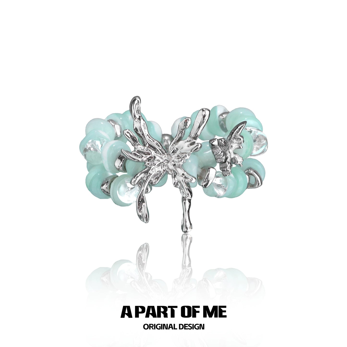 Mint Butterfly Beaded Ring