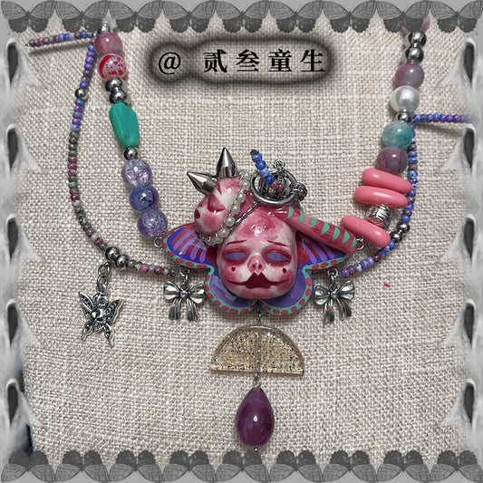 Necklaces-Ersan Tongsheng Original Cute Summer Dopamine Color Necklace Demon Doll Butterfly Sweet Cool Spice Girl Necklace