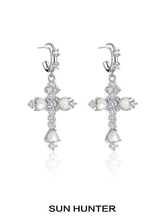 Vintage Fritillary Cross Zircon Earrings