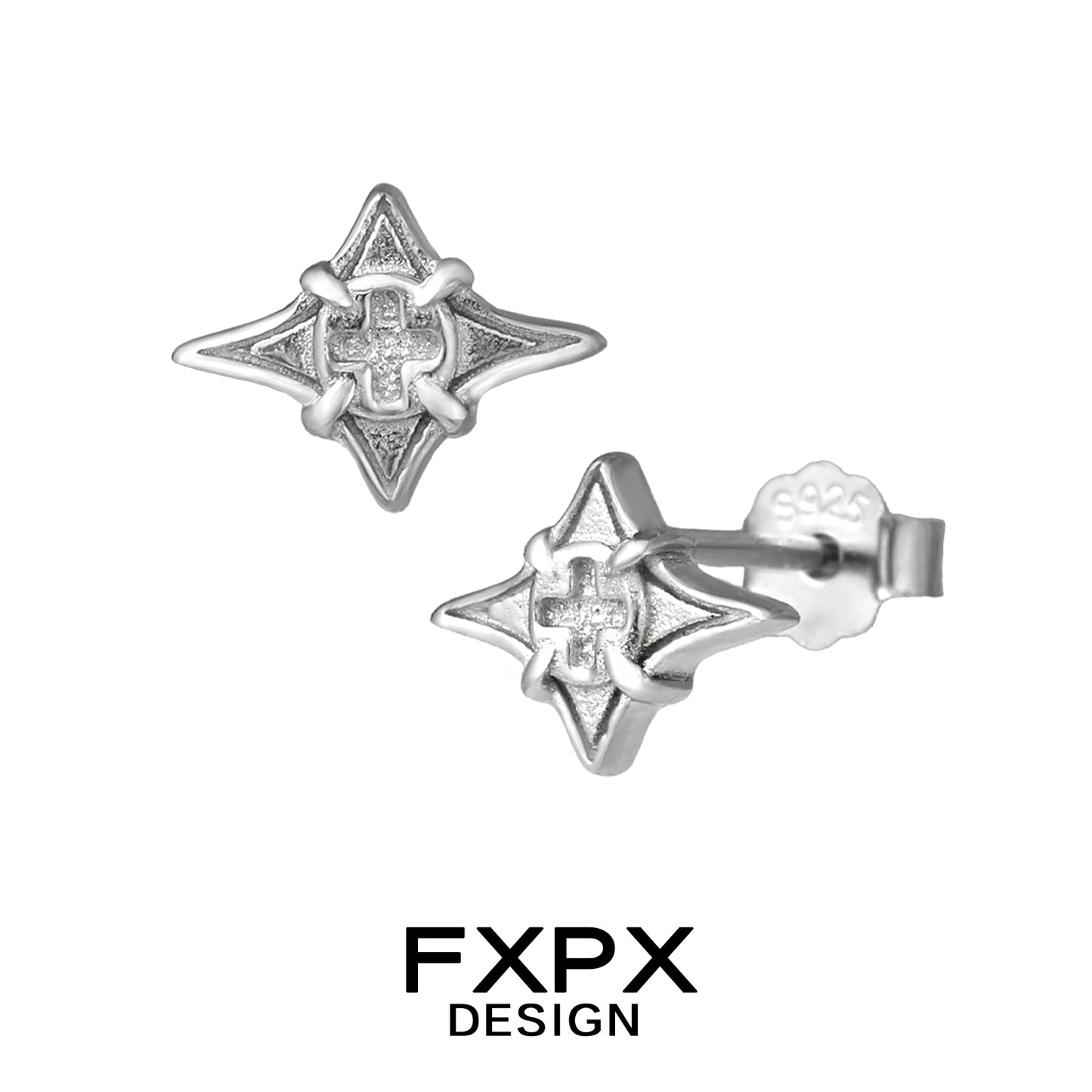 Geometric Star Cross Stud Earrings