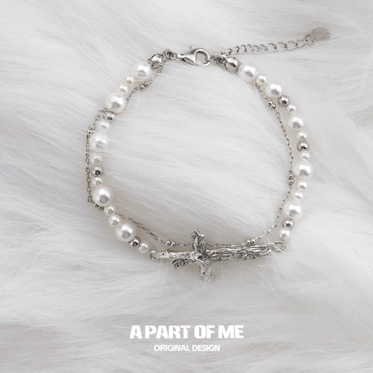 Rose Cross Pearl Bracelet