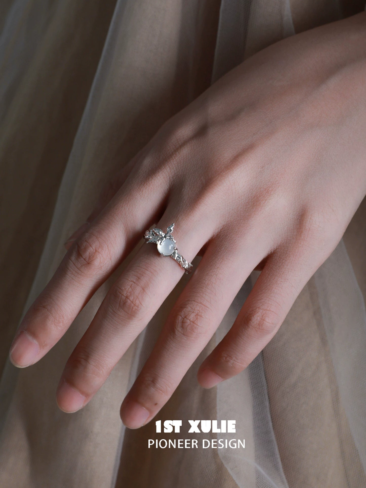 White Agate Butterfly Silver Ring