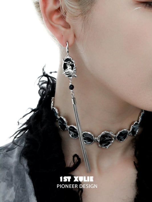 Y2K Dark Crane Tassel Earrings