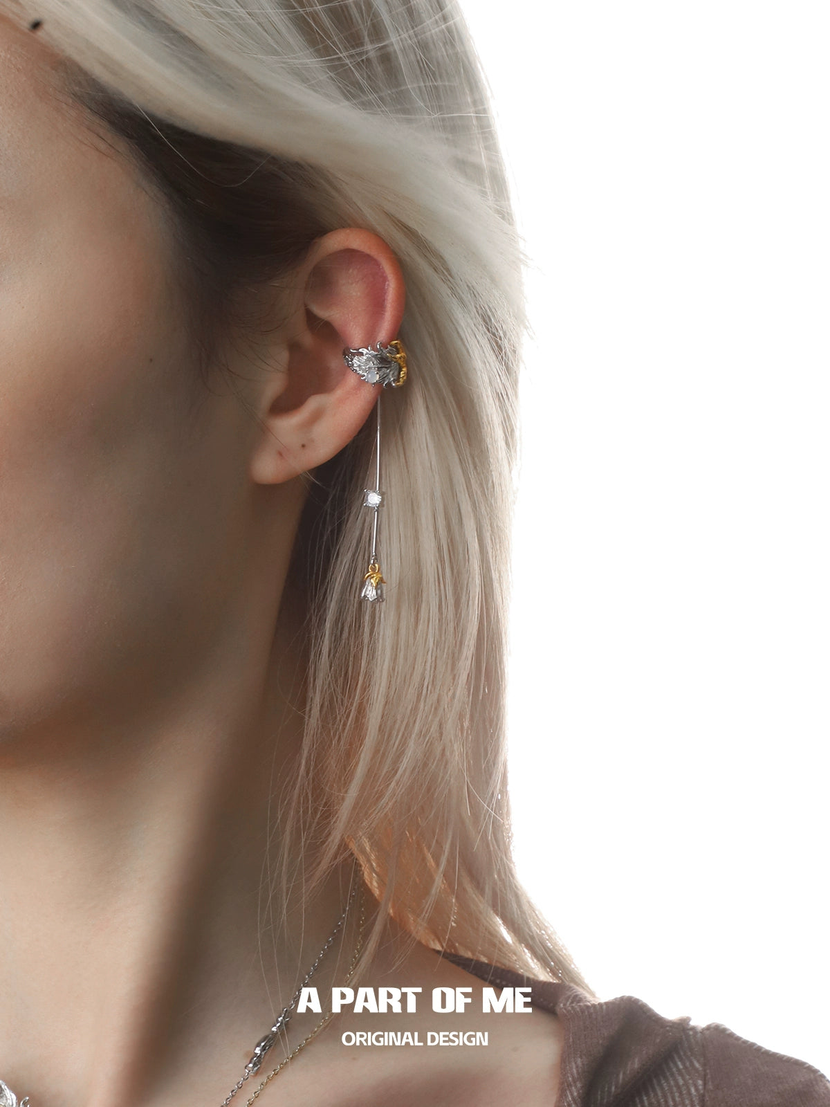 Feather Rose Zircon Ear Cuffs