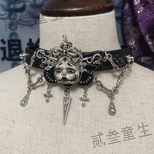 Choker-Ersan Tongsheng original handmade belt collarbone chain subculture punk style y2k dark babes goth style men and women