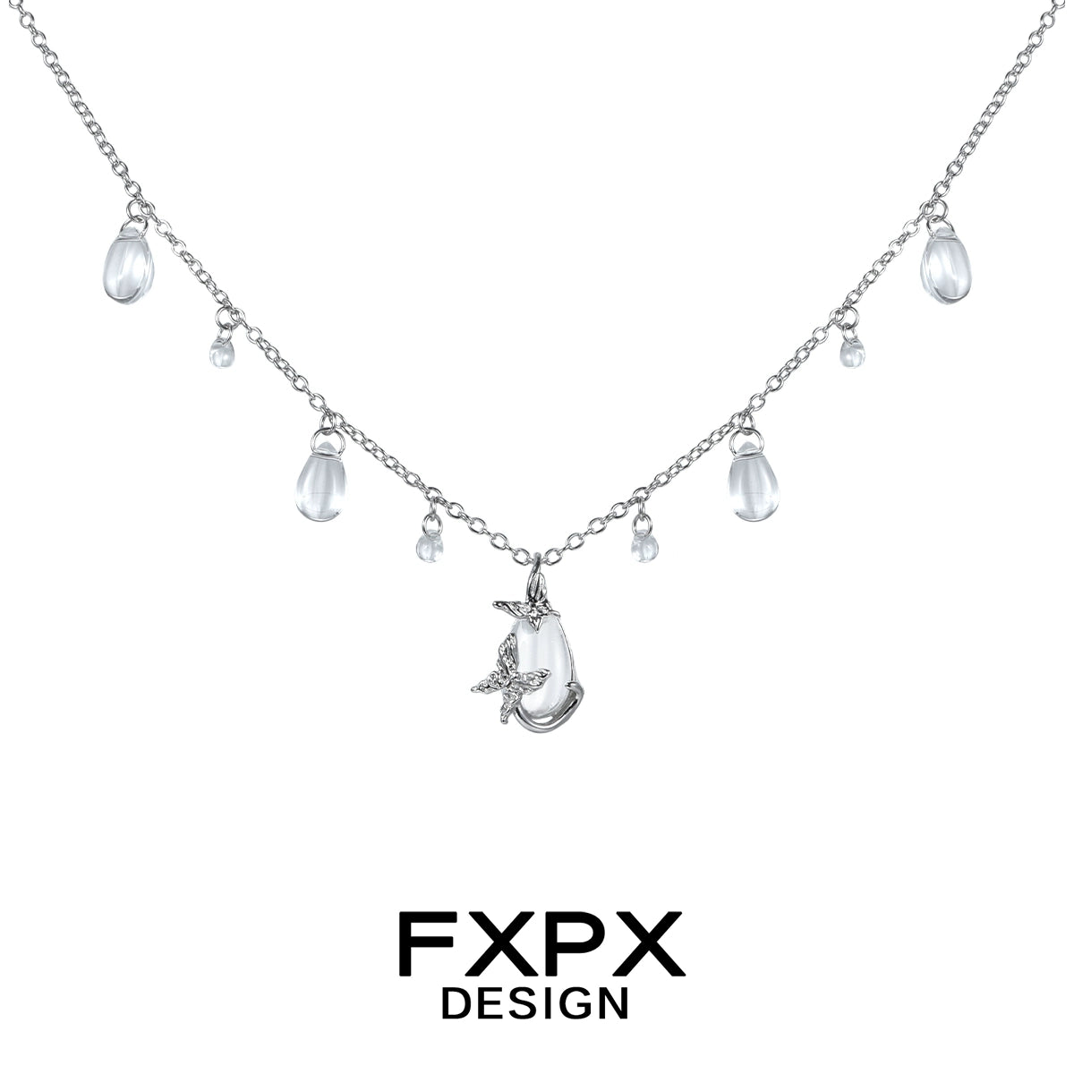Butterfly Water Drop Silver Necklace