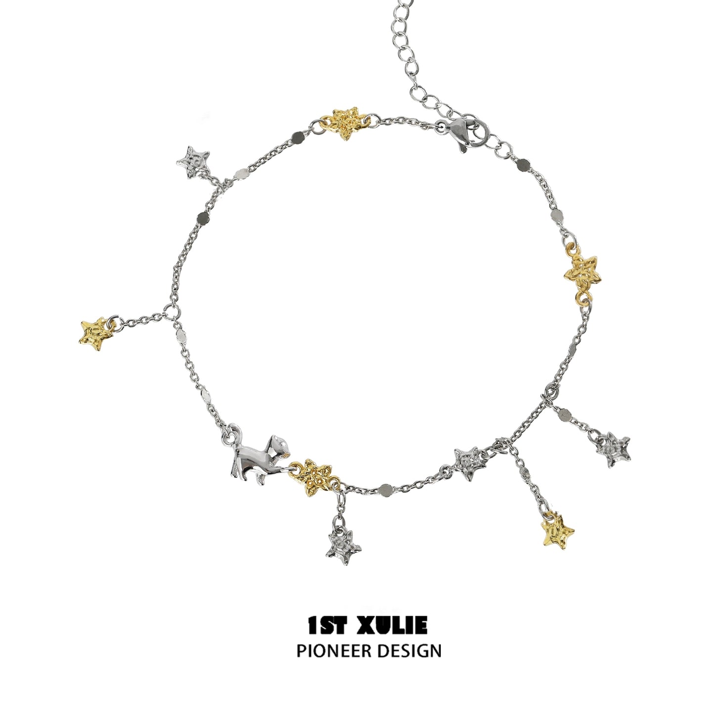 Star-Picking Cat Silver Anklet