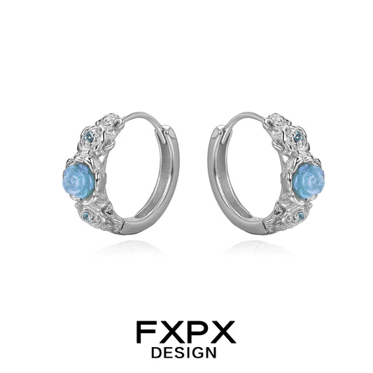 Vintage Blue Rose Earrings