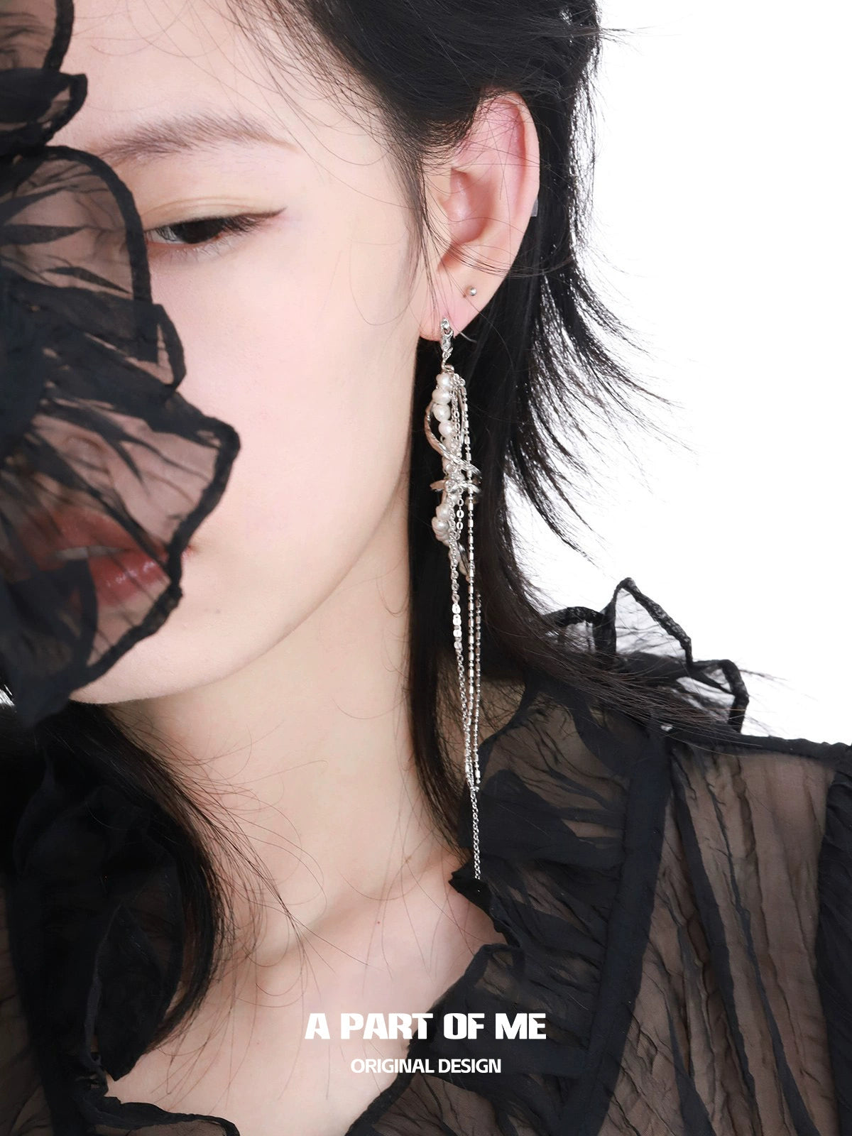 Pearl Fringe Asymmetric Earrings