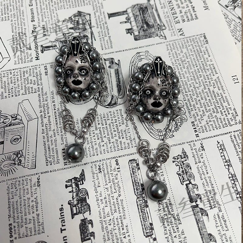 Earrings & Ear Cuffs-Two Three Children's Original Design Dark Wicked Girl Gothic Imitation Pearl Cool Girl Spice Girl Gift Niche Punk