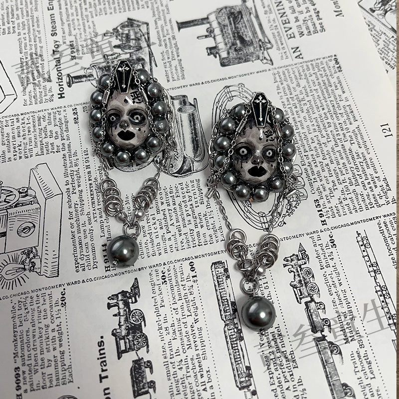Earrings & Ear Cuffs-Two Three Children's Original Design Dark Wicked Girl Gothic Imitation Pearl Cool Girl Spice Girl Gift Niche Punk