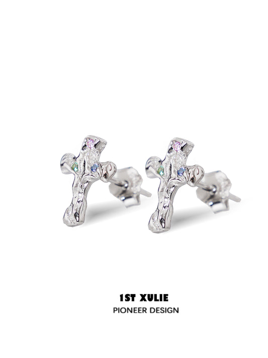 Frozen Cross Zircon Earrings