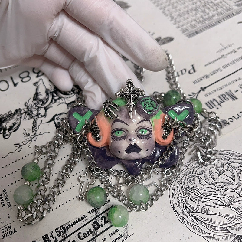 Necklaces-Ersan Tongsheng Original Handmade Cross Spice Girl Dark Metal Punk Doll Niche Millennium Subculture Necklace