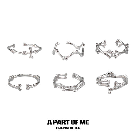 Abstract Bone Layered Silver Ring