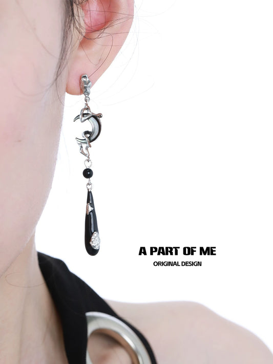 Black Moon Tassel Earrings