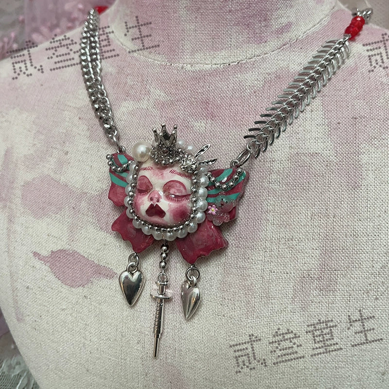 Necklaces-Ersan Tongsheng Original Handmade Clay Spice Girl Butterfly Goth Dark Wind Doll Niche Millennium Subculture Necklace