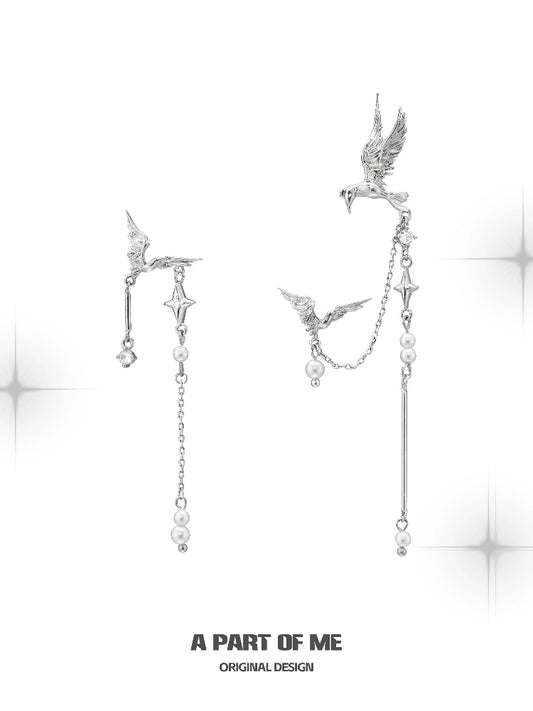 Flying Bird Pearl Ear Cuffs