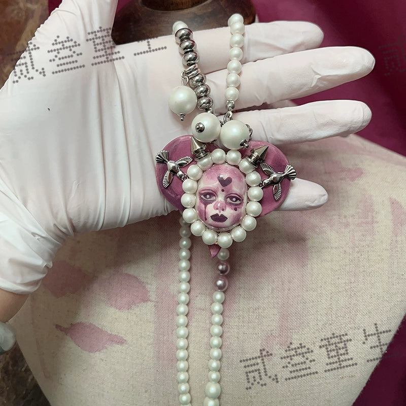 Necklaces-Ersan Tongsheng Original Heavy Industry Original Design Love Beaded Niche Spice Girl Earrings Heavy Industry Necklace