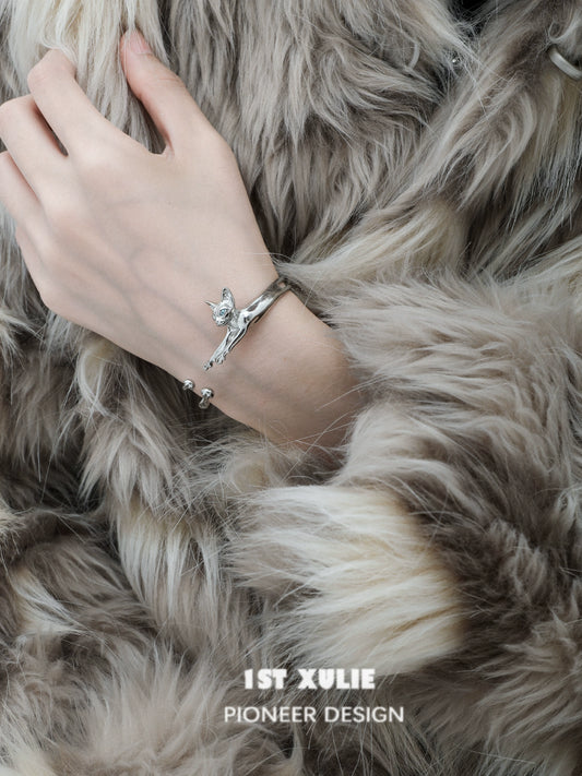 Peep Cat World Y2K Silver Bracelet