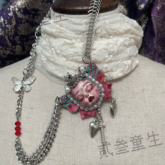 Necklaces-Ersan Tongsheng Original Handmade Clay Spice Girl Butterfly Goth Dark Wind Doll Niche Millennium Subculture Necklace