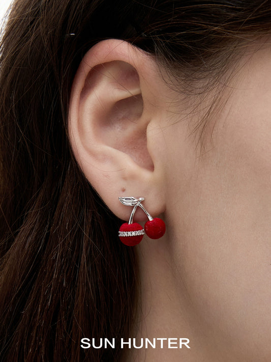 Cute Velvet Cherry Stud Earrings