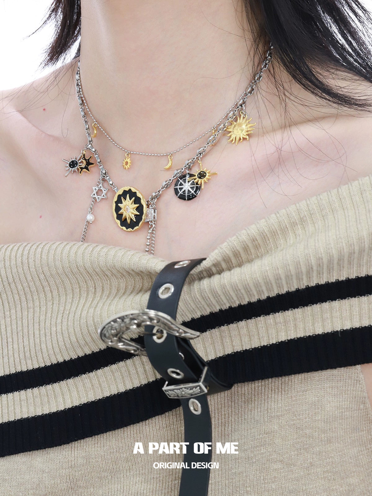Sun Moon Double Button Necklace