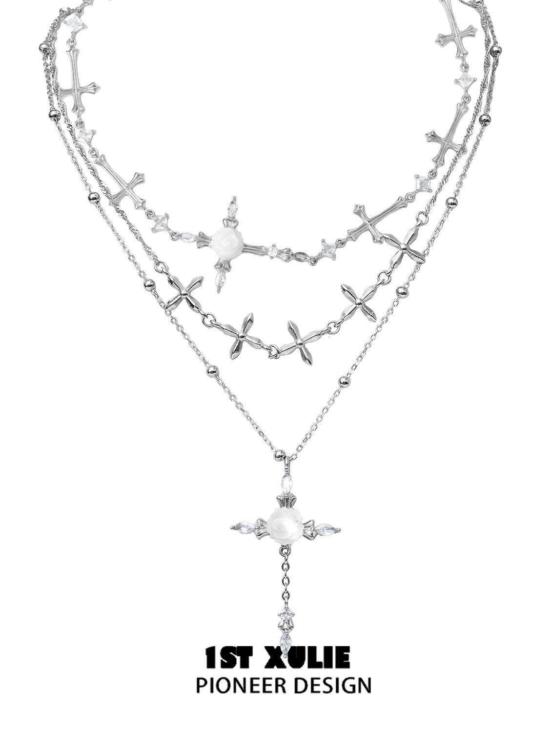 Faithful Rose Cross Silver Necklace