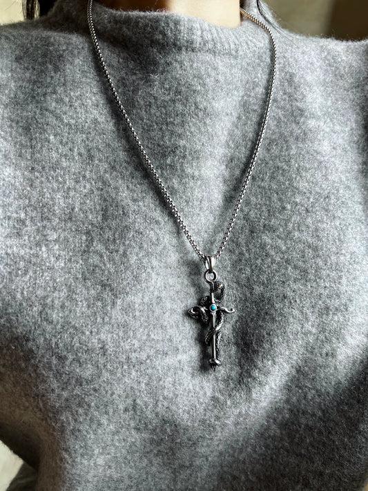 "Snake Wrap" Cross Necklace