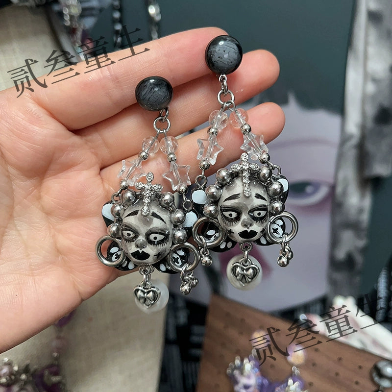 Earrings & Ear Cuffs-Two Three Children's Original Handmade Dark Niche High Sense Spice Girl Cold Wind Punk Dark Doll Earrings Earrings