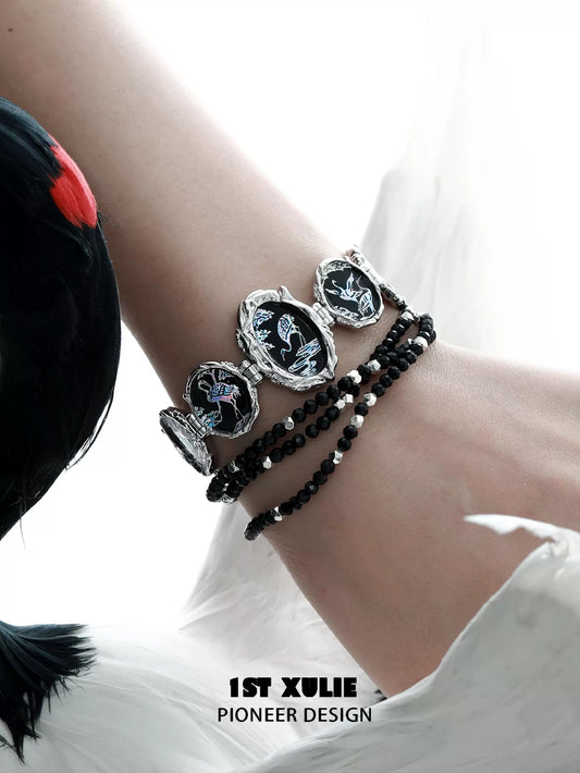Gothic Mystic Dark Crane Bead Bracelet