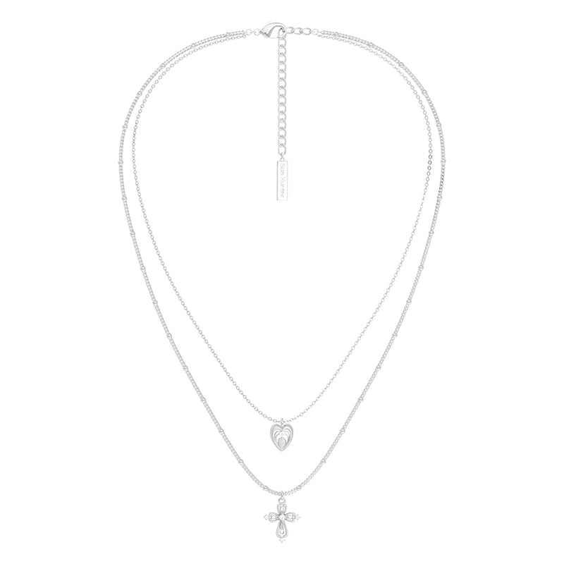Heart Cross Double Layer Necklace