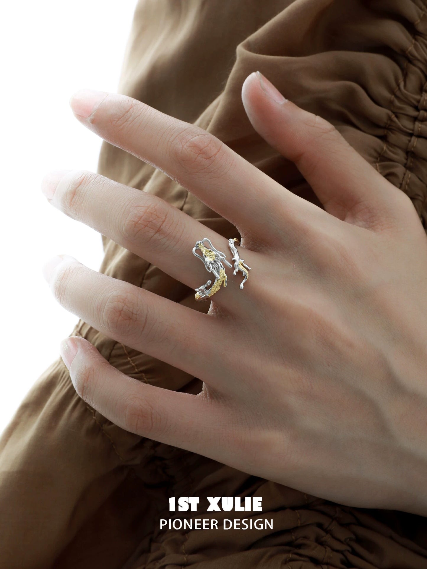 Gold Dragon Wrap Silver Ring