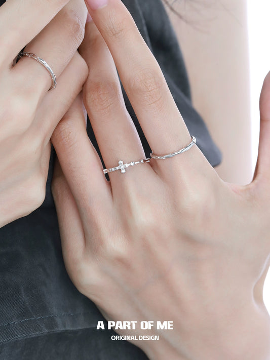 Textured Cross Silver Ring