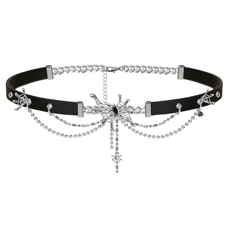 Hip Hop Spider Leather Choker