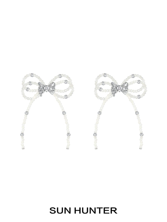 Sweet Pearl Bow Ribbon Earrings