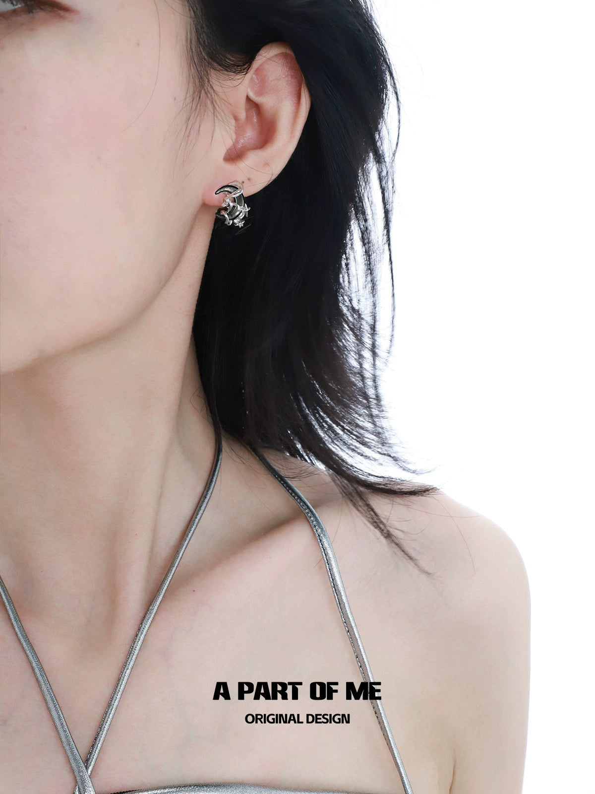 Black Moon Silver Star Earrings
