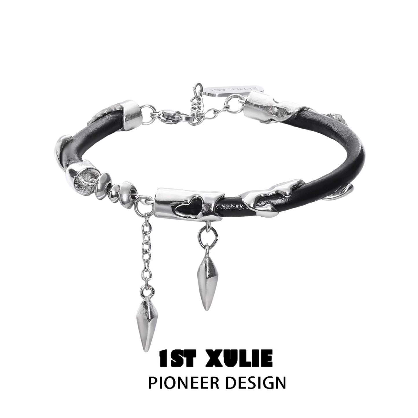 Y2K Black Chain Leather Rope Bracelet