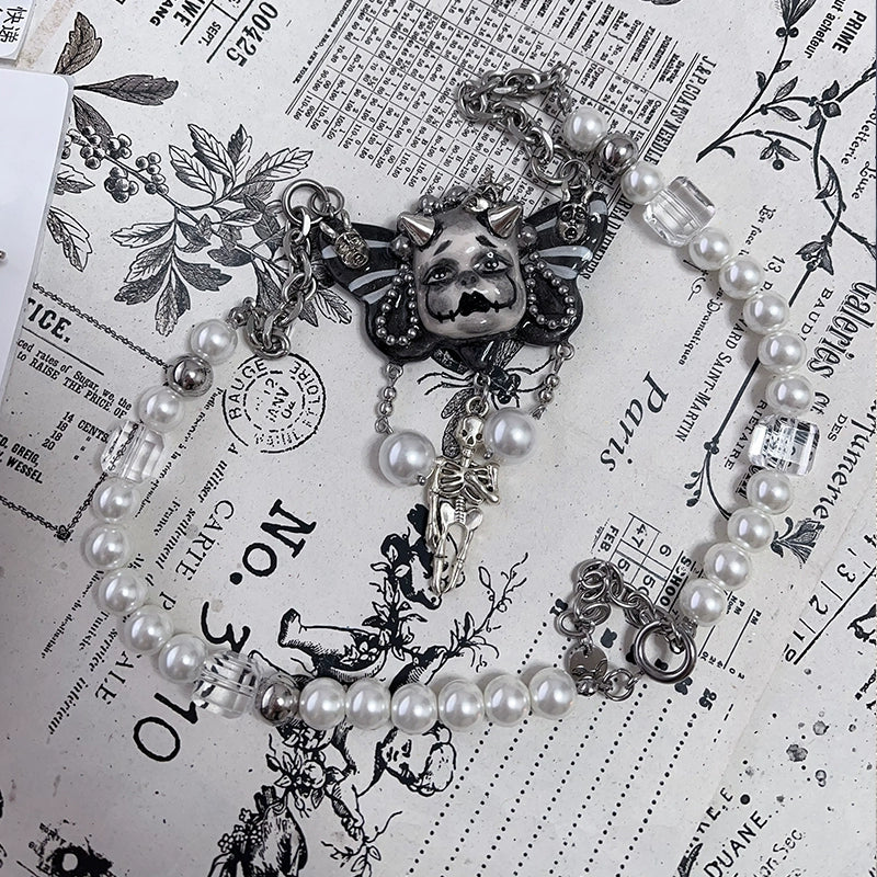 Gothic Dark Haunted Skull Doll Necklace