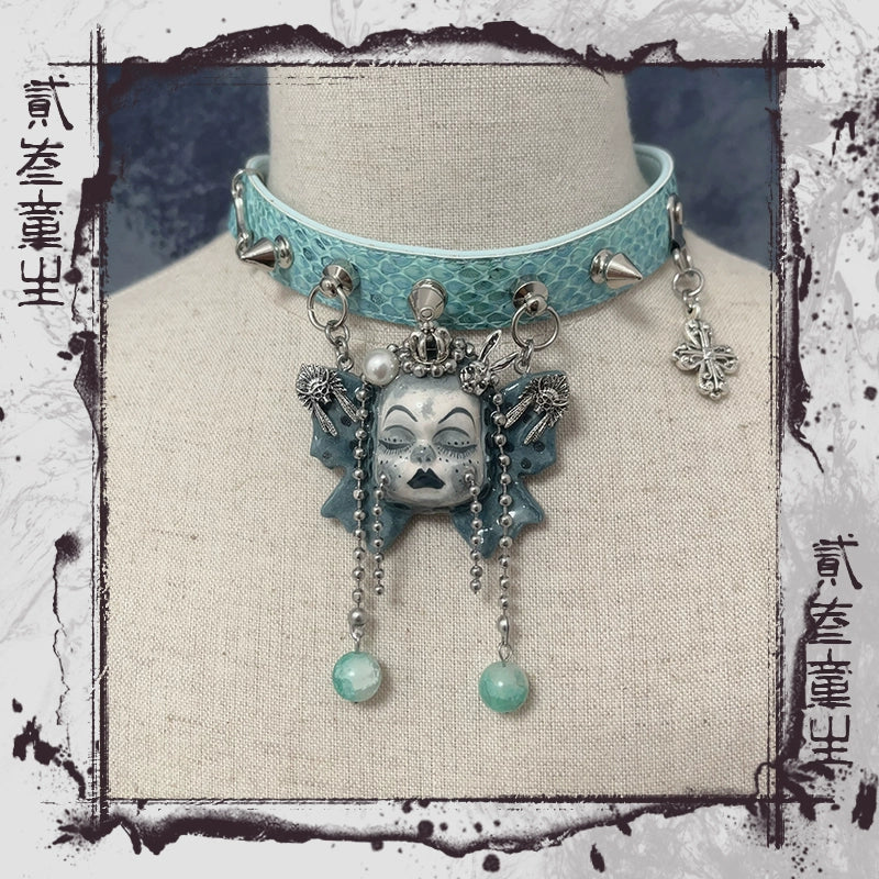 Choker-Ersan Tongsheng Original Necklace Butterfly Doll Handmade Niche Gothic Dark Wind Heavy Metal Punk Collar
