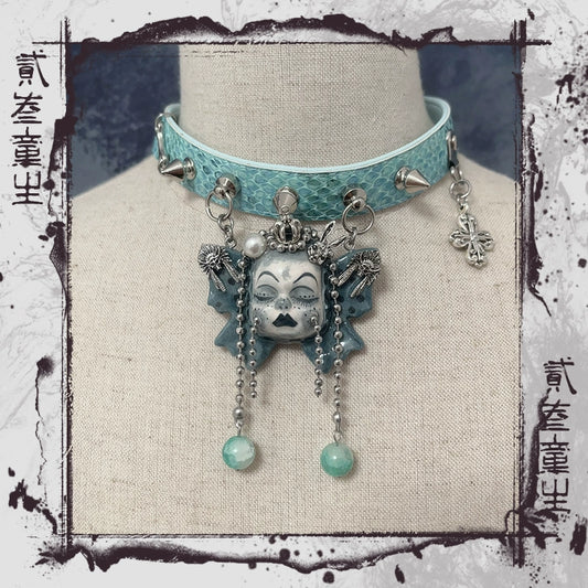 Choker-Ersan Tongsheng Original Necklace Butterfly Doll Handmade Niche Gothic Dark Wind Heavy Metal Punk Collar