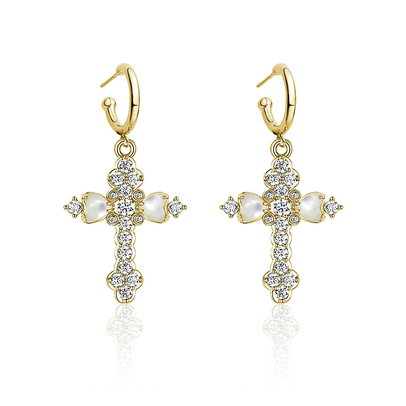 Vintage Fritillary Cross Zircon Earrings